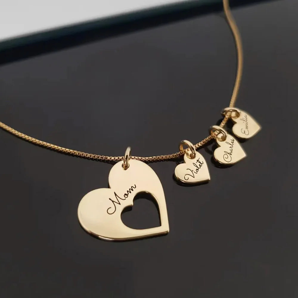 Personalized Heart Charm Necklace with Up to 8 Names | Custom Family Jewelry
