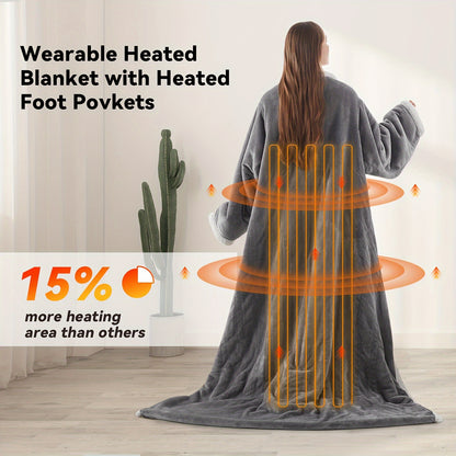Wearable Heated Throw Blanket with Foot Pocket (50×70”)
