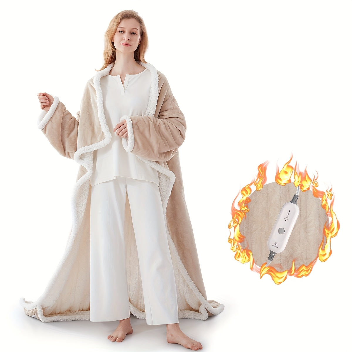 Wearable Heated Throw Blanket with Foot Pocket (50×70”)