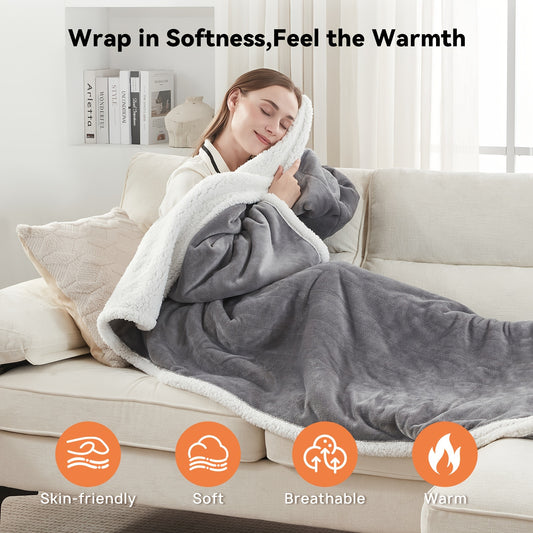 Wearable Heated Throw Blanket with Foot Pocket (50×70”)