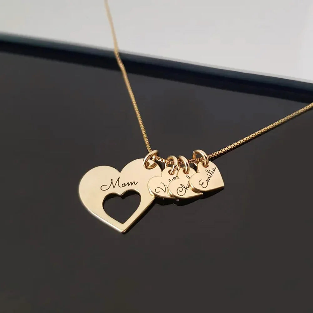 Personalized Heart Charm Necklace with Up to 8 Names | Custom Family Jewelry