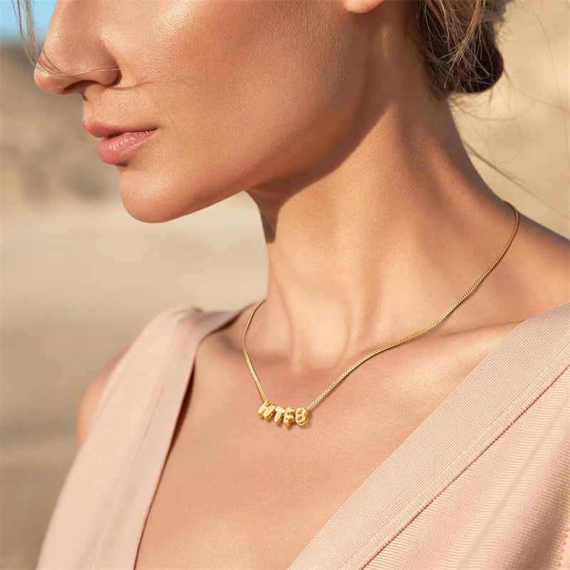 Custom Bubble Name Necklace in Gold or Silver