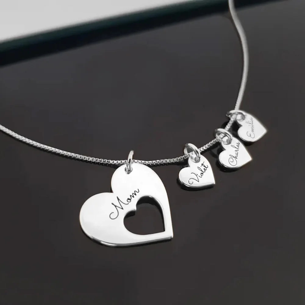 Personalized Heart Charm Necklace with Up to 8 Names | Custom Family Jewelry