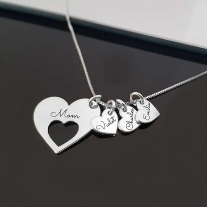 Personalized Heart Charm Necklace with Up to 8 Names | Custom Family Jewelry