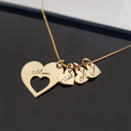 Personalized Heart Charm Necklace with Up to 8 Names | Custom Family Jewelry