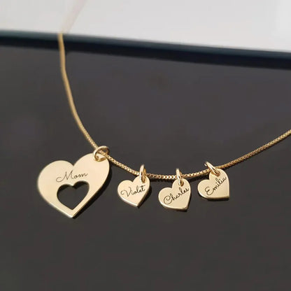 Personalized Heart Charm Necklace with Up to 8 Names | Custom Family Jewelry