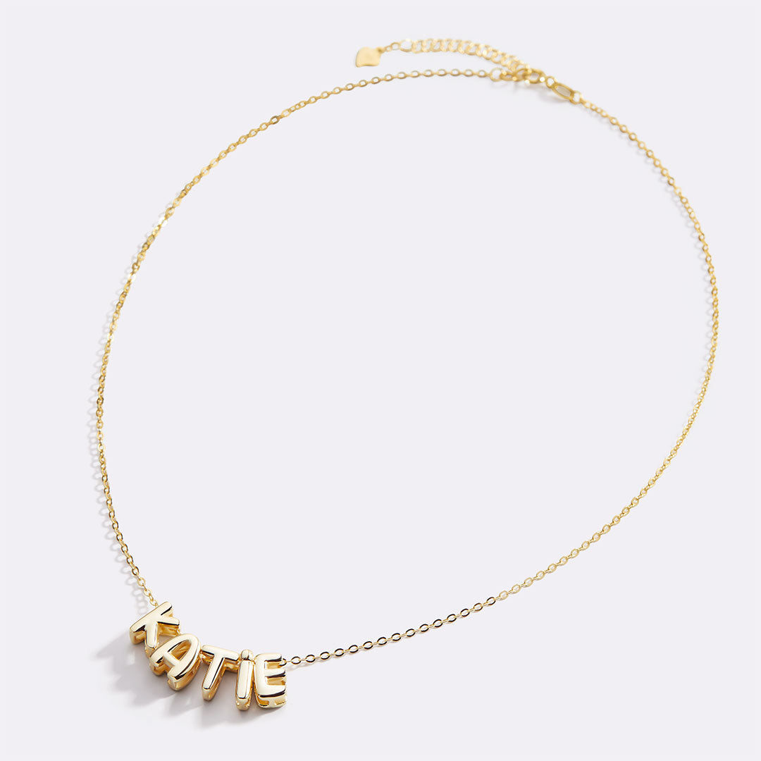 Custom Bubble Name Necklace in Gold or Silver