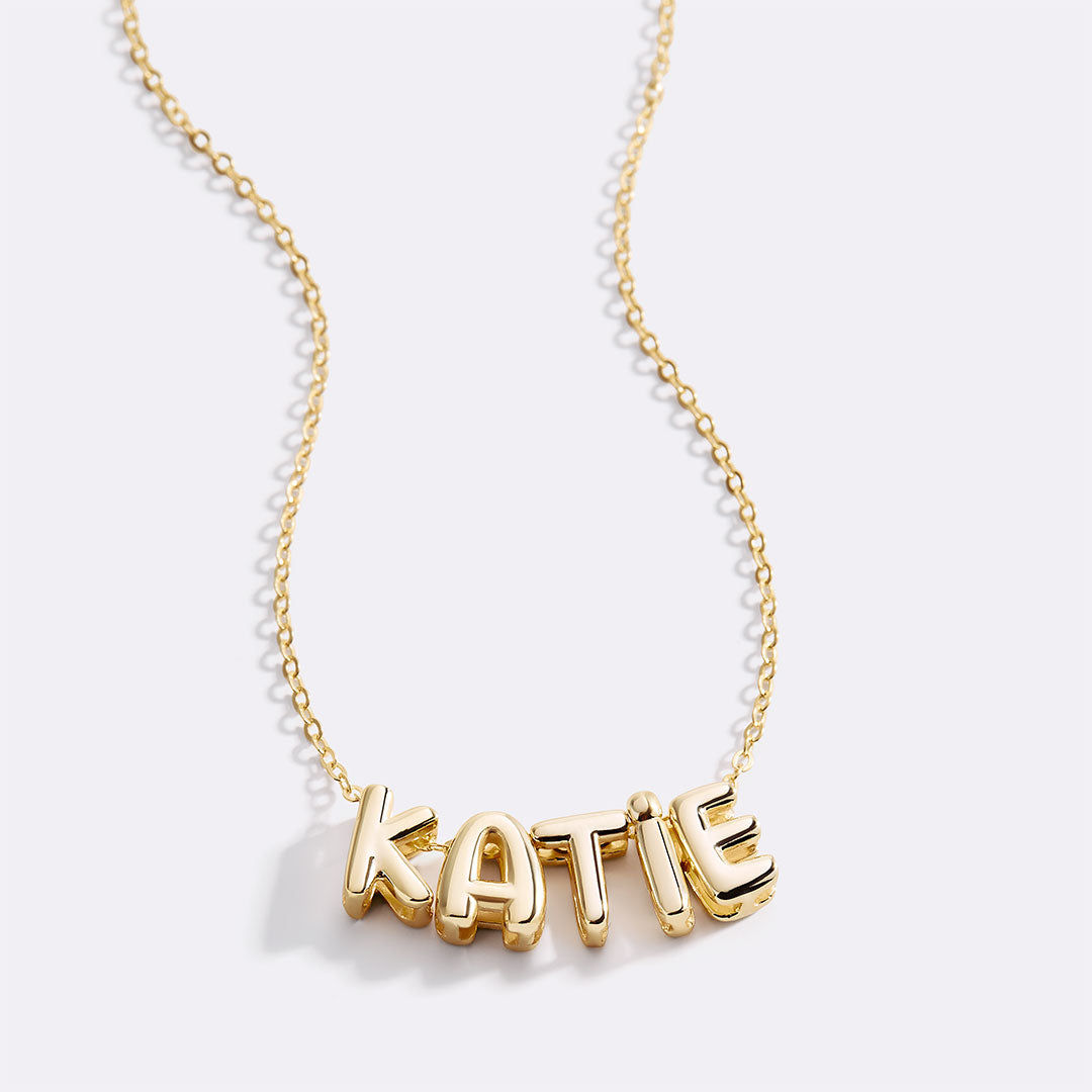 Custom Bubble Name Necklace in Gold or Silver